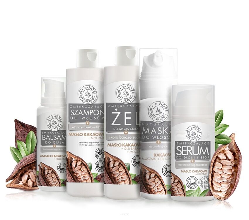 ZESTAW PREZENTOWY z MASŁEM KAKAOWYM i MOCZNIKIEM 5 produktów: szampon, maska, żel, serum, balsam